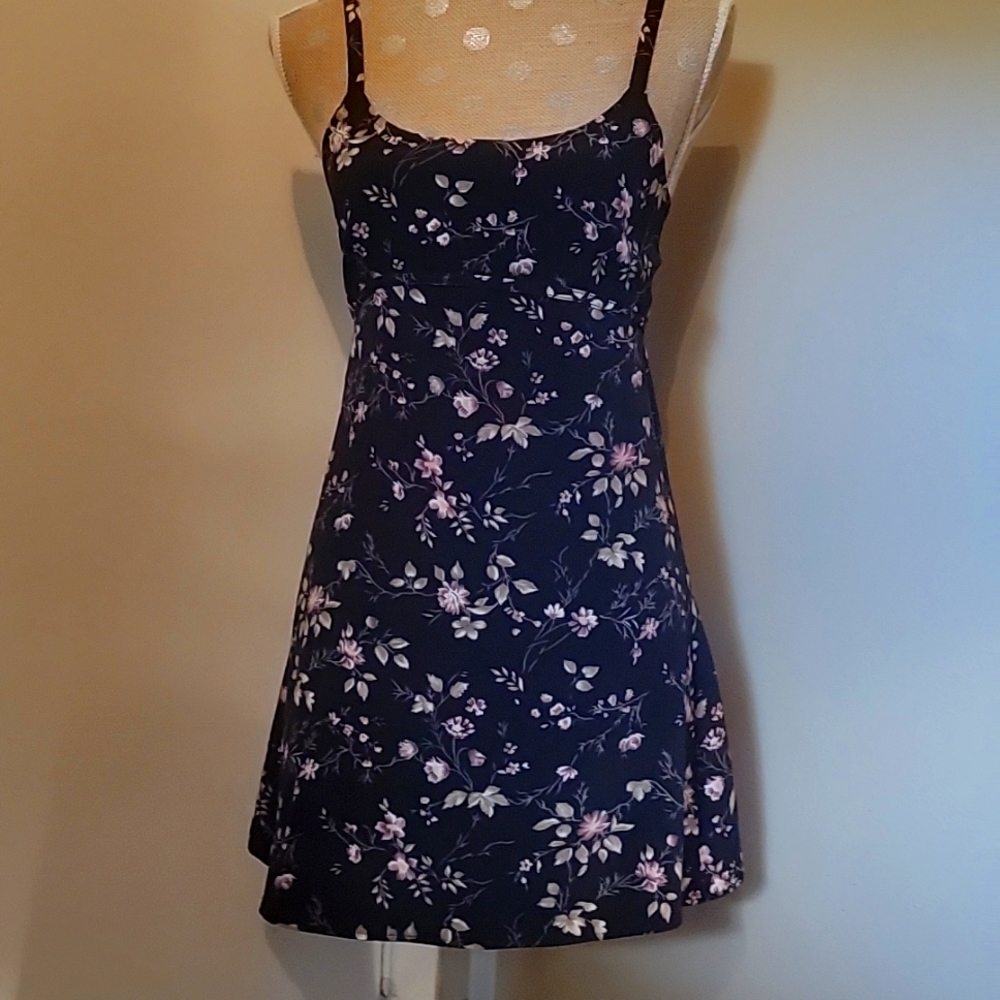 Black floral print spaghetti strap dress
